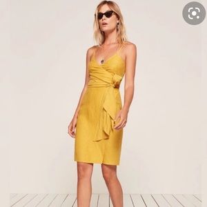 REFORMATION Lucilia Mustard Yellow Wrap Dress